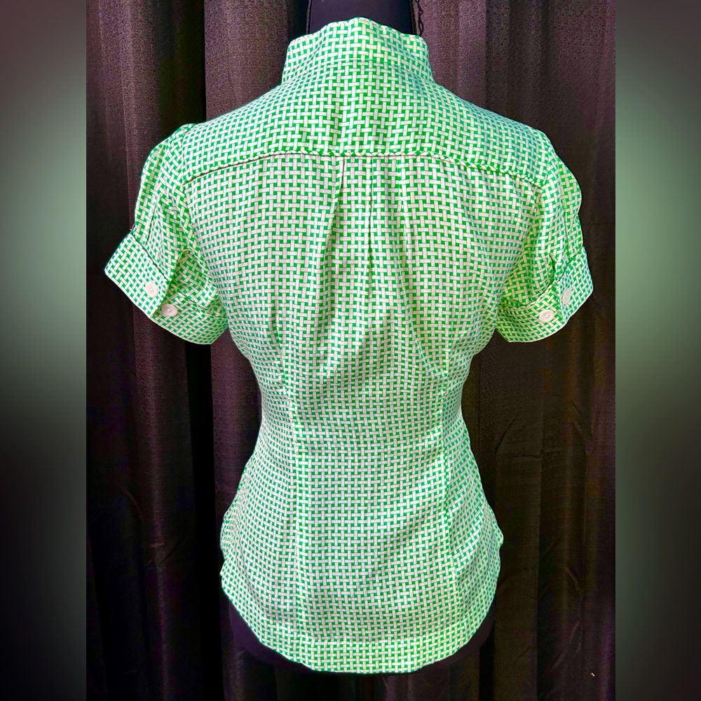 SALE: Vintage Y2K Banana Republic Green, White Gingham Blouse, Size XS - Picture 4 of 7